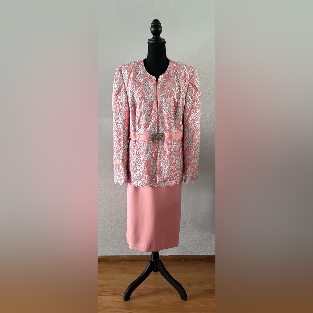 Lily And Taylor Pink Multicolor Floral 3pc Skirt Suit W/Lace Appliqu, Size 16